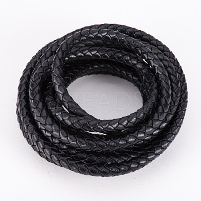 Black 6mm Round Folded Genuine Braided Leather Cords for Necklace Bracelet Jewelry Making WL-PH0001-01-1