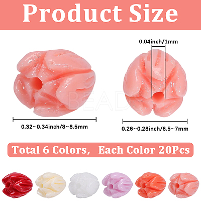 120Pcs 6 Colors Dyed Synthetic Coral Beads CORA-SC0001-28A-1
