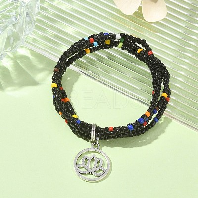 Glass Seed Beaded Multi Loops Warp Bracelets BJEW-TA00339-02-1