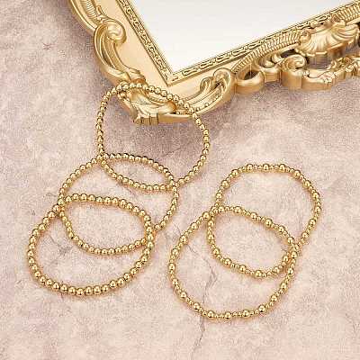 5Pcs Round Brass Beaded Stretch Bracelets for Women BJEW-SW00151-1