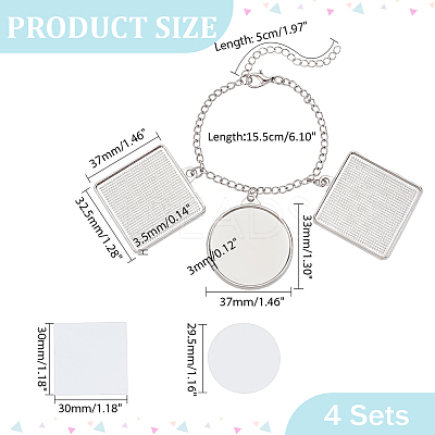 4Pcs Alloy Sublimation Blank Square & Flat Round Charms Bracelets BJEW-PH01797-1