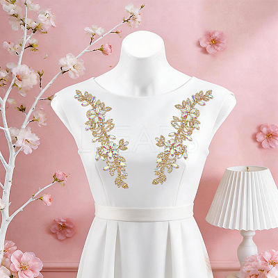Brass Rhinestone Cloth Patches PATC-WH0031-003G-01-1