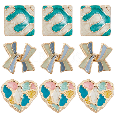 12pcs 3 Style Bowknot/Heart/Square 1-Hole Alloy Enamel Shank Buttons BUTT-GF0003-81-1