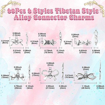 60Pcs 6 Styles Tibetan Style Alloy Connector Charms FIND-CJ0002-21-1