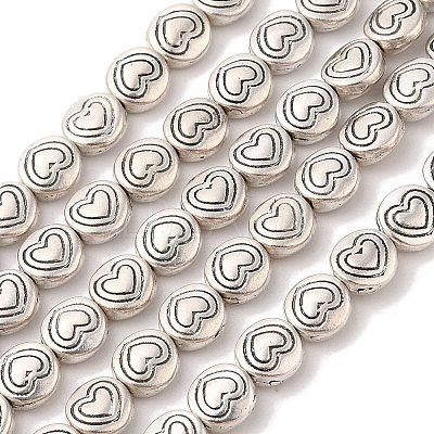 Tibetan Style Flat Round with Heart Alloy Bead Strands TIBEB-O007-12-NR-1