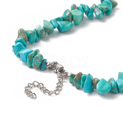 Dyed Synthetic Turquoise Chip Beaded Necklaces with 304 Stainless Steel Lobster Claw Clasp & Chain Extender NJEW-JN04225-05-1