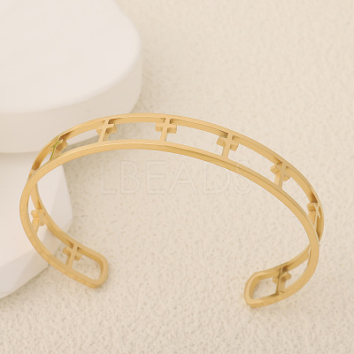 304 Stainless Steel Cuff Bangles for Women LS-BJEW-S181-02G-A-1