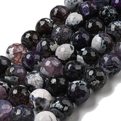 Faceted Natural Fire Crackle Agate Beads Strands G-F447-12mm-N17-1