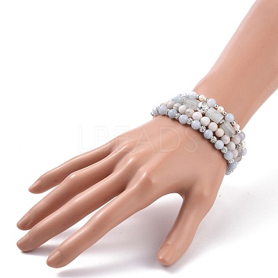 4Pcs 4 Style Natural & Synthetic Mixed Gemstone & 304 Stainless Steel Beaded Stretch Bracelets Set for Women BJEW-JB09116-1
