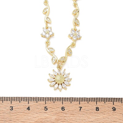 Brass Pave Cubic Zirconia Flower Pendant Necklaces NJEW-C121-04C-G-1