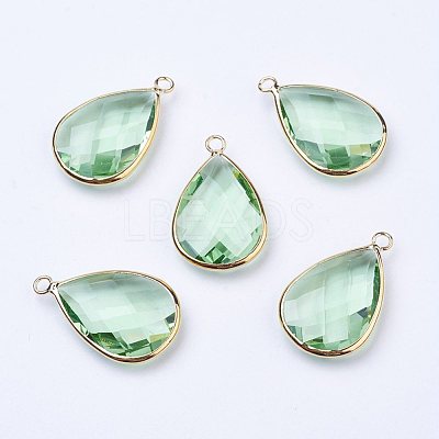 Golden Tone Brass Glass Teardrop Pendants X-GLAA-M006-A-01G-1