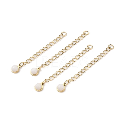 Ion Plating(IP) 316 Surgical Stainless Steel Curb Chain Extender with Natural White Jade Round Charm STAS-A097-01G-09-1