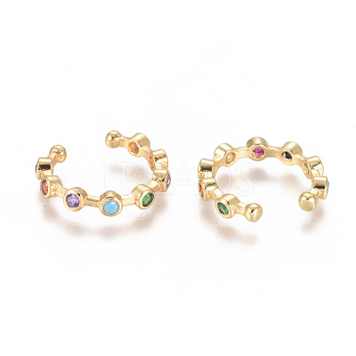 Golden Plated Brass Micro Pave Cubic Zirconia Cuff Earrings EJEW-L244-21G-1