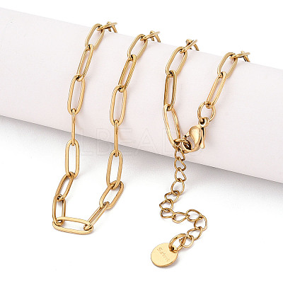 Ion Plating(IP) 304 Stainless Steel Paperclip Chain Necklace X-NJEW-D045-14G-01-1