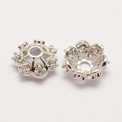 Long-Lasting Plated Brass Micro Pave Grade AAA Cubic Zirconia Bead Caps X-ZIRC-G090-59P-1