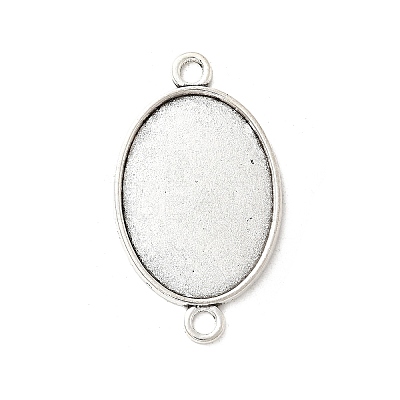 Antique Silver Tibetan Style Alloy Flat Oval Cabochon Connector Settings TIBE-M022-05AS-1