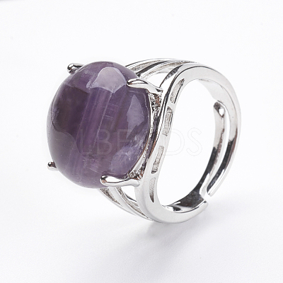 Adjustable Natural Amethyst Finger Rings RJEW-F075-01H-1