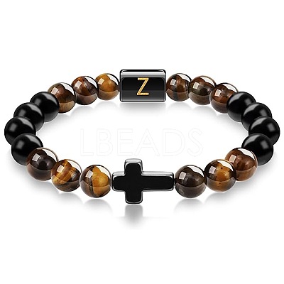 8MM Natural Tiger Eye and Matte Black Obsidian Round Beaded Stretch Bracelets SL9862-26-1
