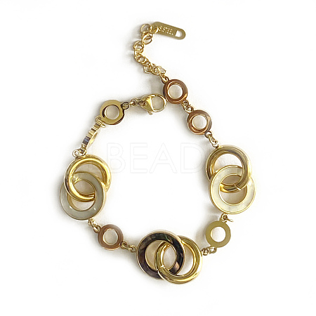 Natural Shell Interlocking Ring Link Bracelet BJEW-P273-02G-1