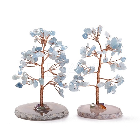 Natural Aquamarine Chips & Agate Pedestal Display Decorations DJEW-A001-04H-1