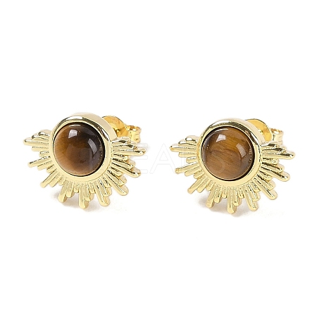 Natural Tiger Eye Stud Earrings EJEW-K288-01G-03-1