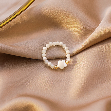 Natural Shell Beaded Stretch Rings for Women WG0687E-01-1