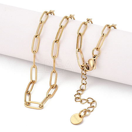 Ion Plating(IP) 304 Stainless Steel Paperclip Chain Necklace NJEW-D045-14G-01-1