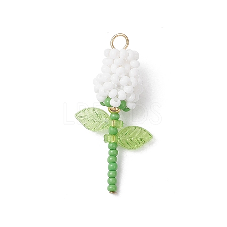 Glass Seed Beaded Rose Pendants PALLOY-MZ00959-05-1