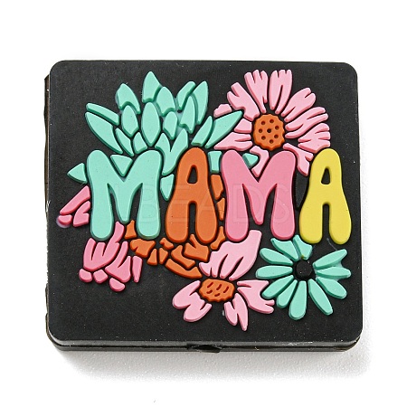 Valentine's Day Rectangle with Flower & Word Mama Silicone Focal Beads SIL-A005-04-1
