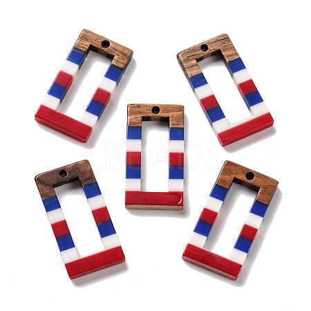 Independence Day Opaque Striped Resin & Walnut Wood Pendants RESI-U010-02L-1