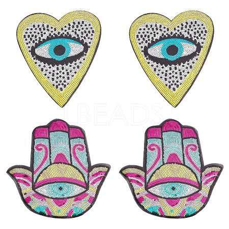 4Pcs 2 Style Evil Eye Sequin Iron on/Sew on Patches PATC-NB0001-02-1