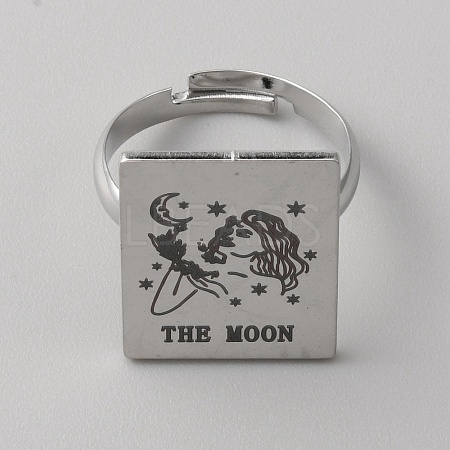 Stainless Steel Tarot Card Adjustable Ring for Women RJEW-WH0001-018P-06-1