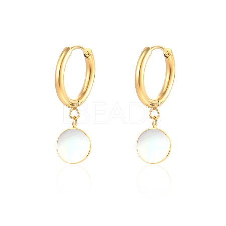Elegant 304 Stainless Steel Shell Flat Round Dangle Hoop Earrings for Women's Daily Wear MT5362-1