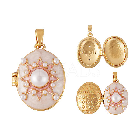 1Pc Brass Enamel Locket Pendants KK-TADJ0001-05B-1