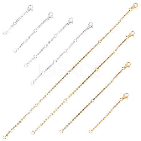 16Pcs 8 Style 304 Stainless Steel Cable Chain Extender STAS-CN0001-61-1