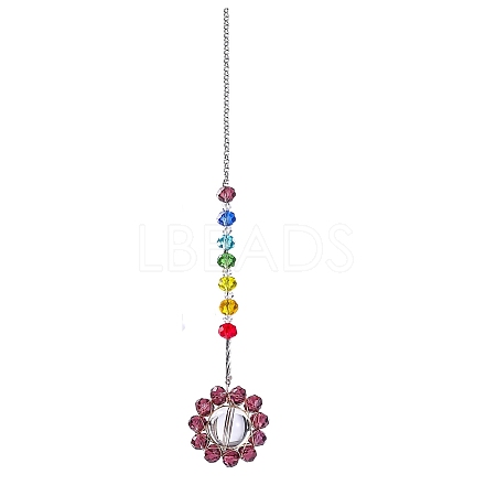 Glass Colorful Beads & Flower Hanging Ornaments PW-WGA8DE5-06-1