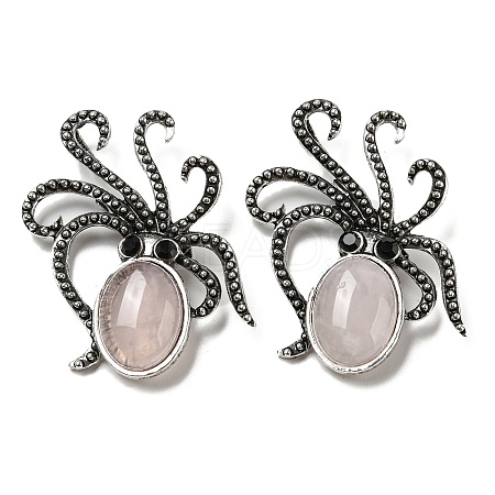 Natural Rose Quartz Octopus Brooch G-Z050-01G-1