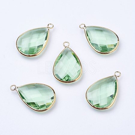 Golden Tone Brass Glass Teardrop Pendants X-GLAA-M006-A-01G-1