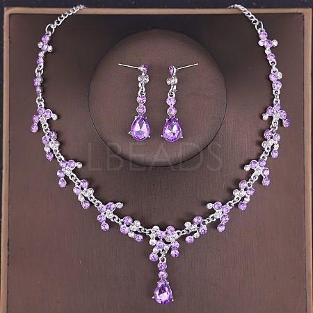Teardrop Alloy Rhinestone Pendant Necklaces & Stud Dangle Earrings Sets FS-WGE9DA1-05-1