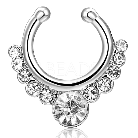 Personality Brass Cubic Zirconia Clip-on Nose Septum Rings AJEW-EE0002-001P-01-1