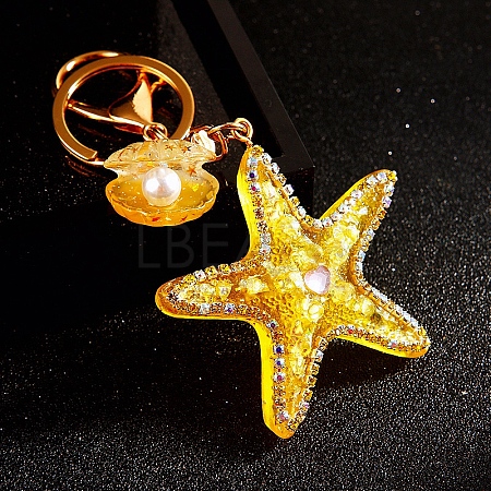 Diamond-Studded Starfish Shell Car Zinc Alloy Keychain Acrylic Cute Men and Women Bag Pendant Metal Keychain Ring Gift PW-WG2593B-02-1