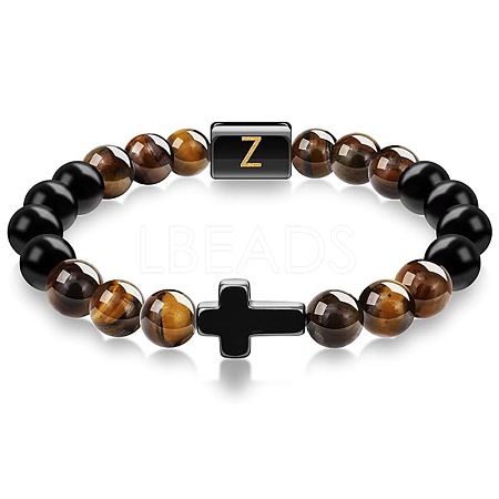 8MM Natural Tiger Eye and Matte Black Obsidian Round Beaded Stretch Bracelets SL9862-26-1