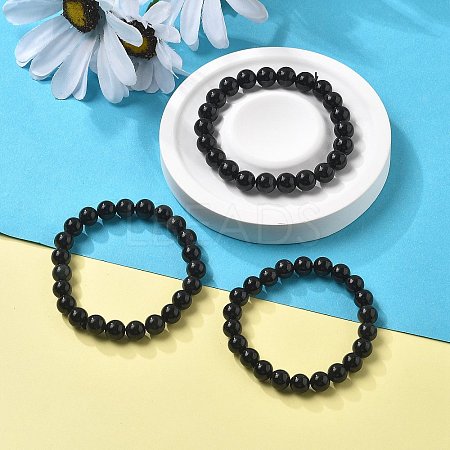 Natural Obsidian Stretch Beaded Bracelets G-A185-01A-1