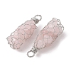 Rack Plating Copper Wire Wrapped Natural Rose Quartz Chip Big Pendants G-C130-01P-06-2
