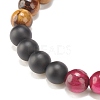4Pcs 4 Colors Natural Tiger Eye & Black Agate(Dyed) Round Beaded Stretch Bracelets Set BJEW-JB08086-7