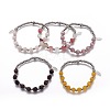 Natural/Synthetic Mixed Gemstone/Cat Eye Round Beaded Stretch Charm Bracelets BJEW-L648-05-1