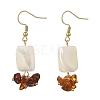Natural Amber & Natural Trochid Shell/Trochus Shell Beads Rectangle Dangle Earrings EJEW-JE07524-3