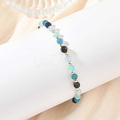 Natural Amazonite & Dyed Lapis Lazuli & Dyed White Jade & Apatite Faceted Round Beaded Bracelets BJEW-JB14142-1