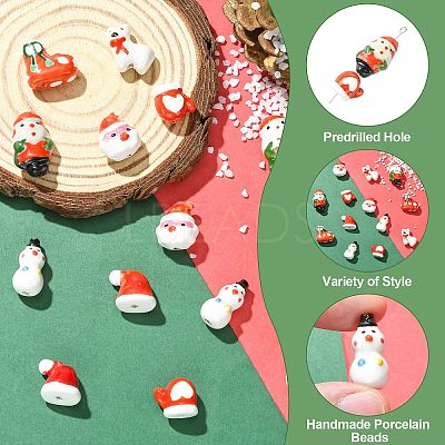 14Pcs 7 Styles Christmas Handmade Porcelain Beads PORC-CJ0001-36-1