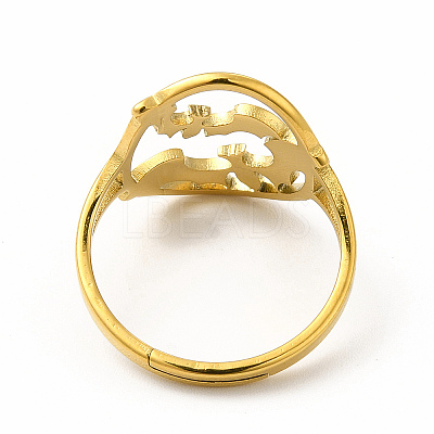 Ion Plating(IP) 304 Stainless Steel Bat Adjustable Ring for Women RJEW-B027-04G-1
